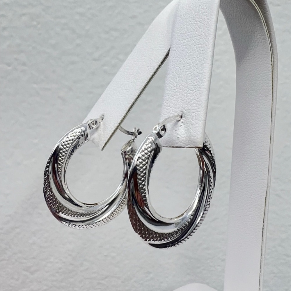 Sterling Silver Vintage Hoop Earrings- Diamond Cut- Vintage, Estate